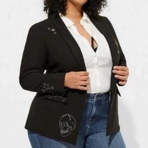 Torrid Skull Heart Star Embroidered Classic Blazer 3X 41026336